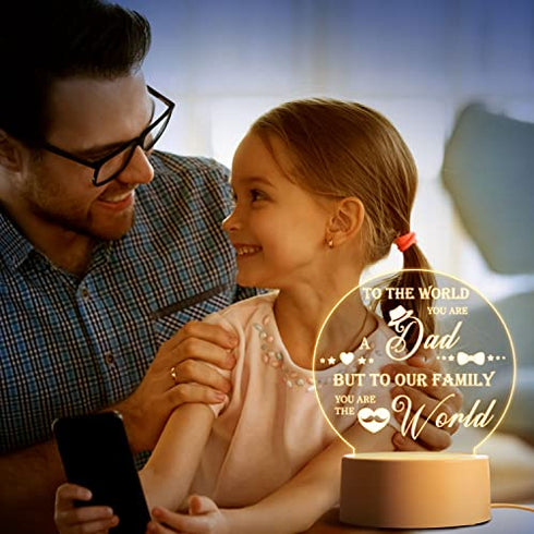 Engraved Night Light Gift for Best Dad, Birthday Gifts for Dad from Daughter Son